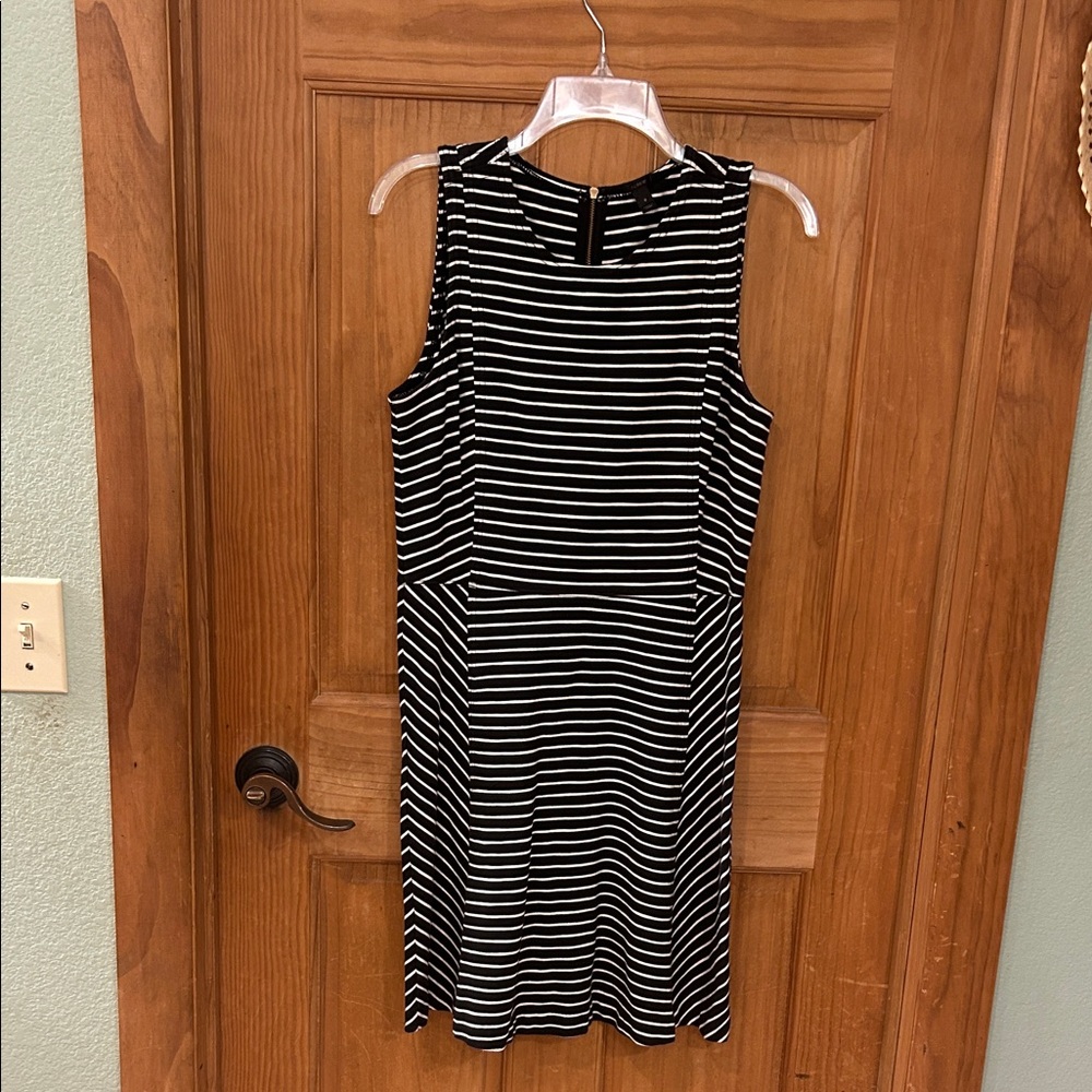 J. Crew Black and White Striped Sleeveless Shift Dress